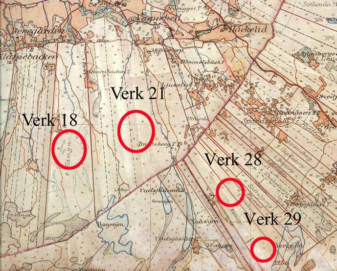 8 Västarvet kulturmiljö/lödöse museum Rapport 2015 :27 Figur 4. Utdrag från häradsekonomiska kartan från 1890-tal med de aktuella verkplatserna markerade.