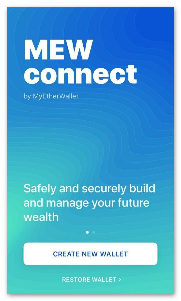 MEWconnect användarhandbok (Hitta den online här) 1. Skapa en plånbok Steg 1. Öppna din MEWconnec -app. Steg 2. Klicka på "Skapa ny plånbok". Steg 3. Välj ett starkt lösenord.