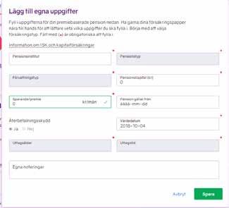 9.6 Lägg till pension och få fram mer information Följ