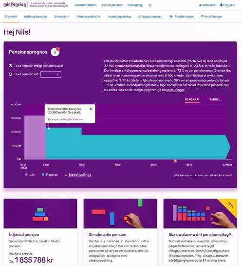 13. Uttagsplaneraren Under hösten 2019 blev verktyget Uttagsplaneraren tillgänglig för alla minpensions användare som fyllt 54 år. Verktyget har beta-status och är fortfarande under utveckling.