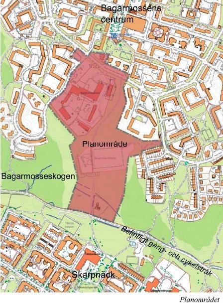 Nuläge Planområdet omfattar ca 10 ha och ligger vid Rusthållarvägen söder om Bagarmossens Centrum.