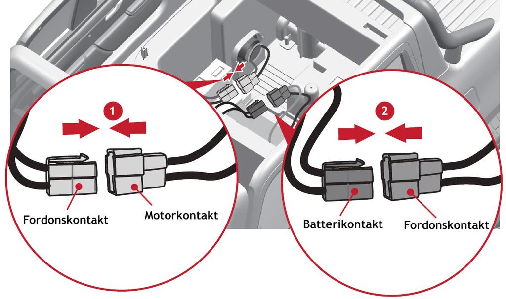 Steg 6: Koppla motorer och batteri 1) Koppla ihop kontakten som kommer från fordonet med
