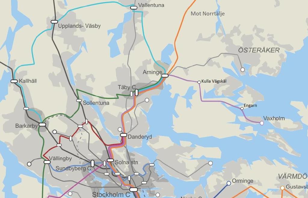 11(31) Figur 1 Stråk 10 och Stomlinje I sammanbinder Vaxholm och replipunkten vid Söderhamnsplan med både den centrala regionkärnan och den regionala stadskärnan Täby C-Arninge.