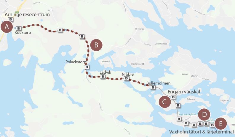 14(31) 2 Bristande framkomlighet Stråket Arninge - Vaxholm har ett stort bussresande. Under förmiddagens rusning mellan kl. 6.00-9.