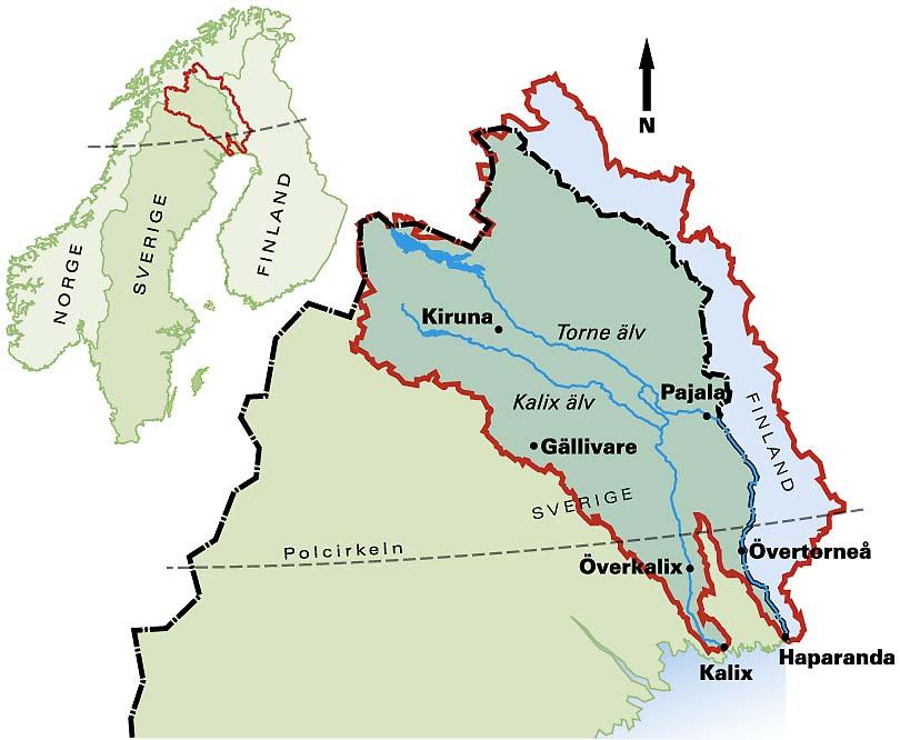 1.2 Områdesbeskrivning 1.2.1 Allmänt Torne och Kalix älv utgör västra Europas till arealen största sammanhängande flodsystem som inte är exploaterat för vattenkraftproduktion.