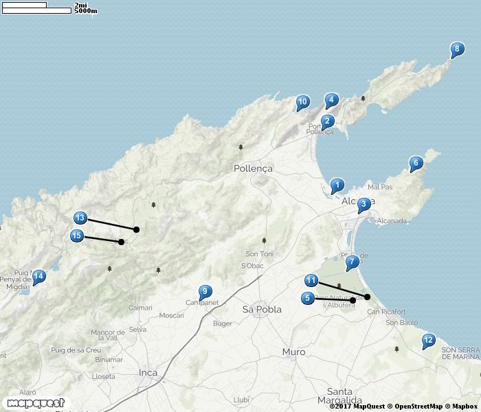 MALLORCA 1. S'Albufereta 2. Port de Pollenca 3. Maristany 4. Boquer Valley 5. Depuradora 6. Ermita de la Victoria 7. S'Albufera NP 8.