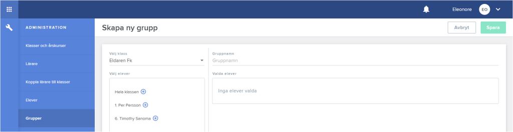 Grupper Du kan skapa en grupp i klassen, eller blanda elever från olika klassen. Den här gruppen kan du hantera som en klass dvs.