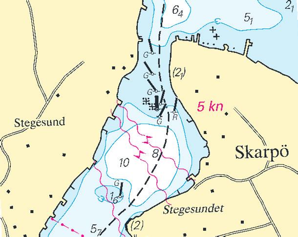9 Nr 269 Sweden. Northern Baltic. Stockholm archipelago. NE of Vaxholm. Stegesundet. Less depth. Depth in Stegesundet is shoaler than charted.