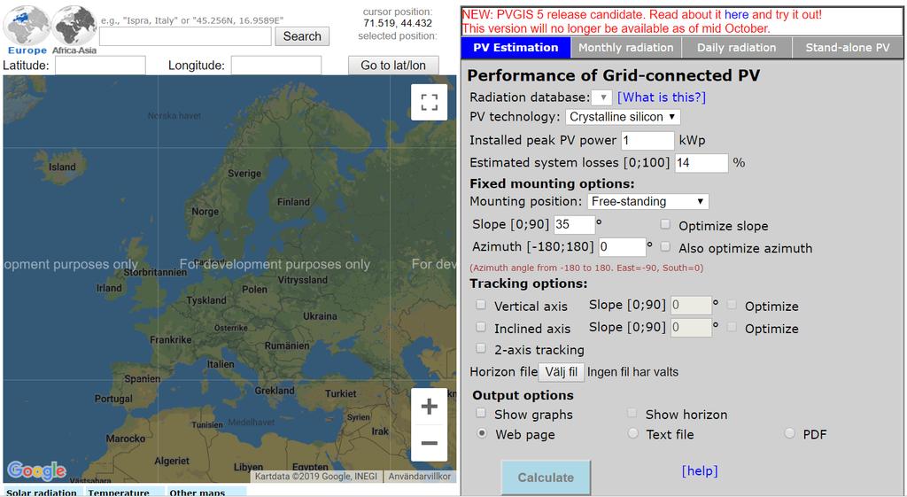 Metod och genomförande Figur 1. Bild från progamet Photovoltaic Geographical System (JRC European Comission, 2017). Figur 2.