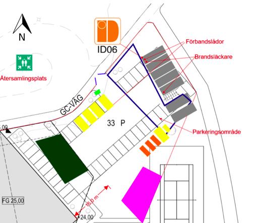 Figur 7. Del av APD-plan för Catella Arena (Serneke, 2017). Byggbodar på projekt används vanligen till kontor, boende och kök med lunchrum.