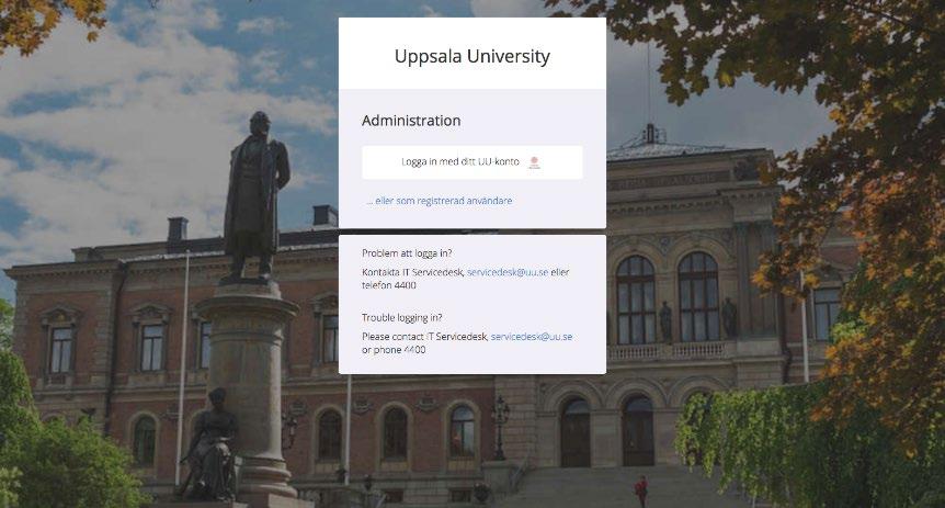 Klicka på Logga in med ditt UU-konto och logga in med ditt universitetskonto, samma som till exempelvis Studentportalen och Medarbetarportalen.