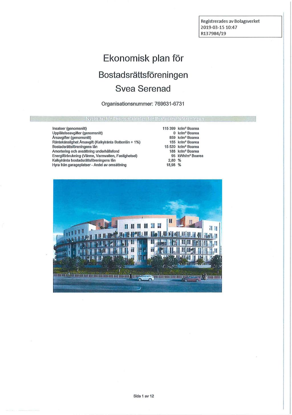 Ekonomisk plan för Bostadsrättsföreningen Svea Serenad - PDF Gratis  nedladdning