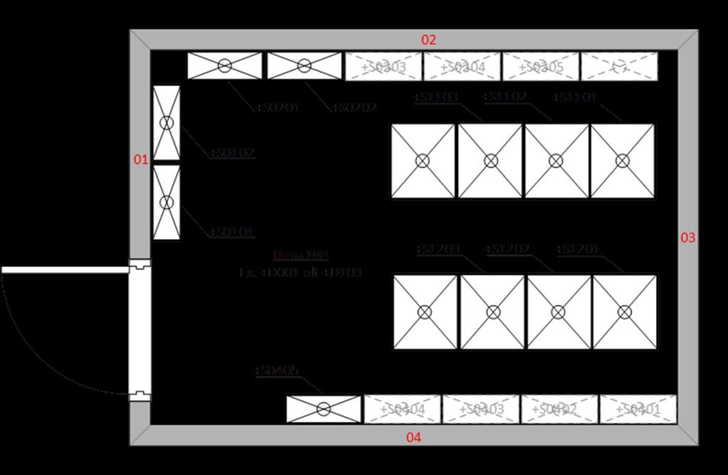 - Installationsdokumentation 10(16) 2.2.1.1 Fältnumrering enligt FMV Numrering i telerum Väggarna numreras löpande, 01, 02, 03 osv medurs med början på vägg med ingångsdörr som får 01.