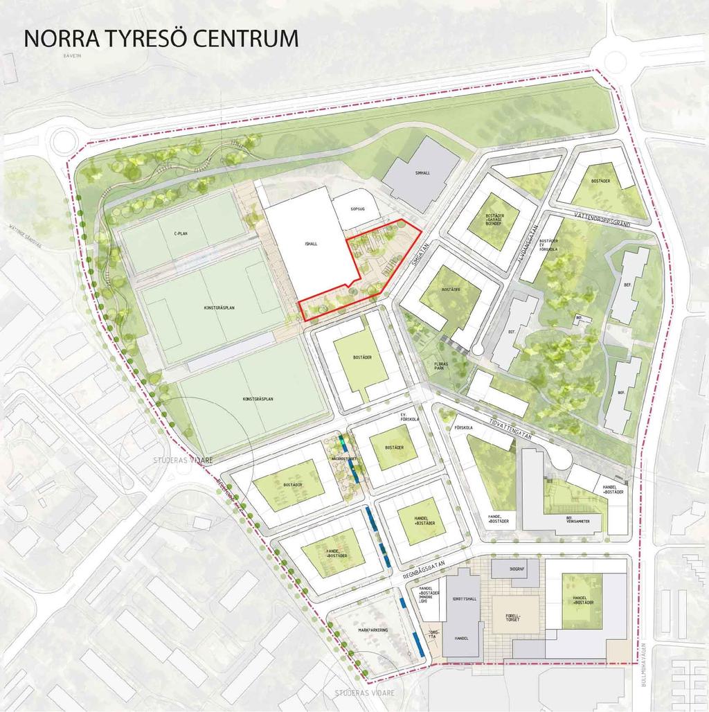 I Kvalitetsprogrammet för Norra Tyresö Centrum anges strategier för att uppnå projektmålet Det attraktiva stadsrummet, där förordas att minst fem offentliga konstverk ska genomföras inom den nya