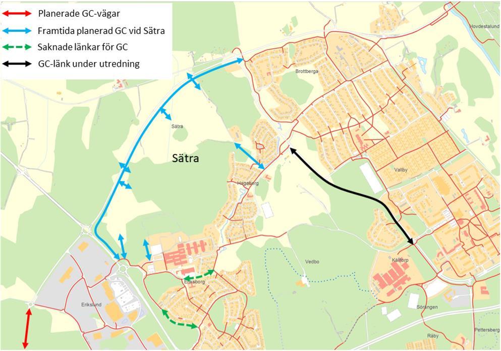 Infrastruktur Gång-, cykel- och biltrafik Planområdet innefattar delar av Norrleden samt Vallbyleden som utgör två av stadens större bilvägar.