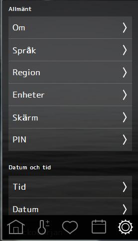 Konfigurera: Systeminställningar. Under Konfigurera finns både information om systemet och möjlighet att anpassa och ställa in olika funktioner och parametrar.