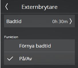 Vid tryck på Start eller externbrytare kommer ånga snabbt produceras. Externbrytare Externbrytare är en separat Start/stopp knapp (Tylö artikelnummer 90908047) som kan köpas som extra tillbehör.