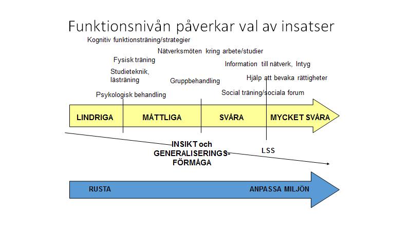 4:3 Insatser efter funktionsnivå Den bedömda funktionsnivån påverkar val av insatser. Bilden ovan visar exempel på insatser utifrån patientens tilldelade grupptillhörighet.