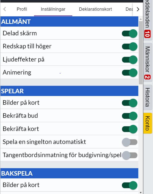 J Diverse inställningar: Undvika felklickningar Klicka på Konto (se gulmarkerad ruta långt ned till höger i bilden) Här finns två val som kan vara