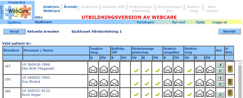 Urval Möjlighet finns att göra en filtrering av ärendesidan med hjälp av funktionen Urval.