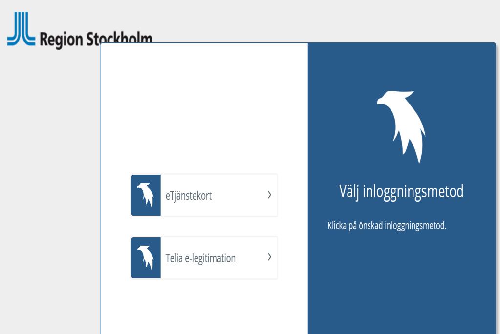 Inloggning Välj ett digitalt certifikat Välj e-tjänstekort.