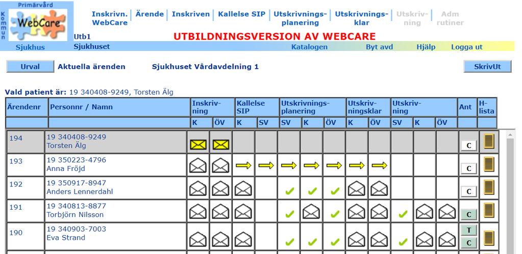 Ärendesidan På denna sida visas alla ärenden för den egna enheten och var i processen ärendet befinner sig.