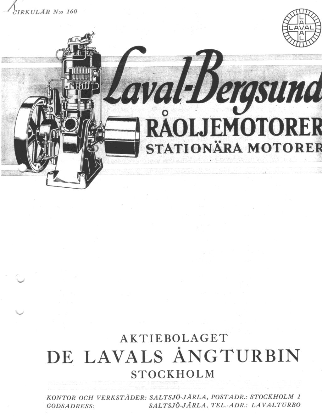 Bergsunds motortillverkning såld till de Laval Ångturbin AB i Järla, Stockholm Motor typen från Bergsund kallades