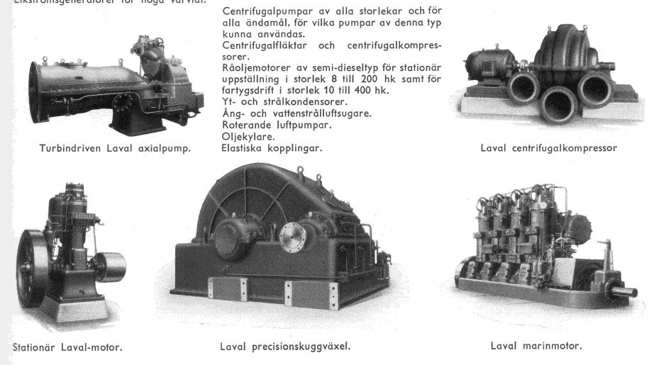 Som avslutning visas Lavals totala tillverkningssortiment Ångturbiner som driver pumpar, fartyg och generatorer var de produkter som man i Stockholm tillverkat fram till mitten av 1960-talet då