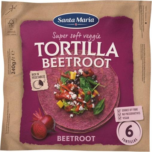 Santa Maria Soft Tortilla Beetroot (240 g, 6 st) Mjuk tortilla med 30% grönsaker och en