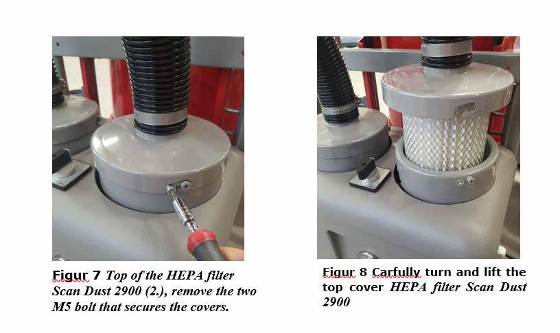 ENGLISH 8.2. Main filter change Scan Dust 2900 is delivered with either main filters of the type cartridge (4) or sock filter system.