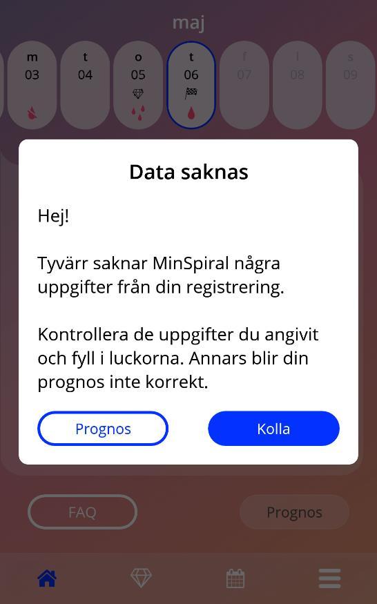 6.5 Allmänna varningar Popup-varningar som den som visas i figur 5 ger dig information om eventuella problem med appen eller dina data.