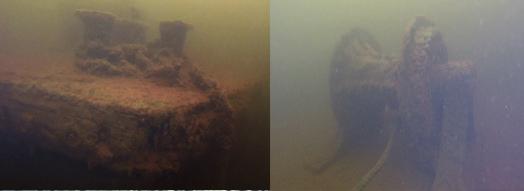 Vrak och andra lämningar Dykningarna inleddes på två stora stålvrak vid den så kallade Stenarmen i Karlsvik. Det kan vara mudder pråmar, som sjunkit någon gång under de senaste 50 60 åren.