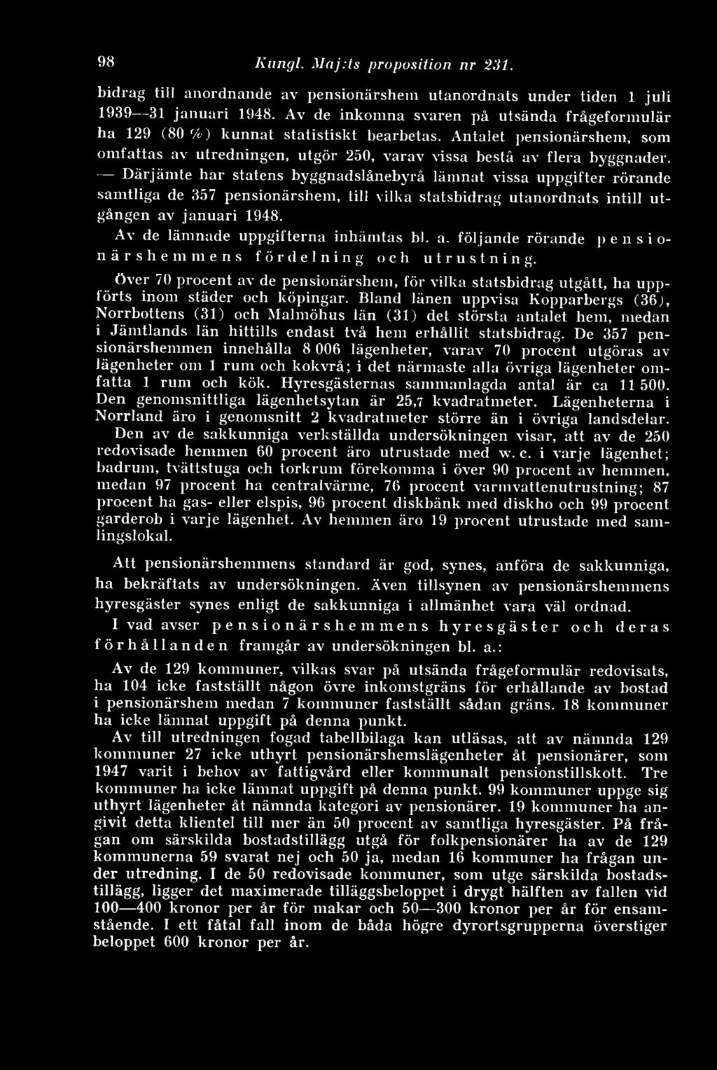 Därjämte har statens byggnadslånebyrå lämnat vissa uppgifter rörande samtliga de 357 pensionärshem, till vilka statsbidrag utanordnats intill utgången av januari 1948.