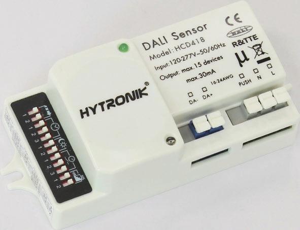 DALI HF Sensor Tri-level (Korridorfunktion) kontroll för DALI Broadcast Applikationer Rörelsesensor med tri-level (korridorfunktion) kontroll för inomhusbruk.