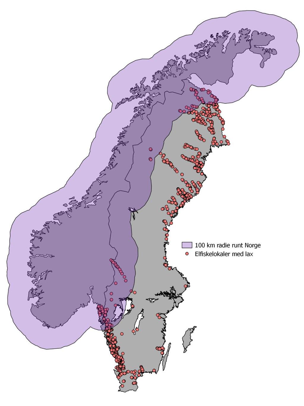 Förekomst av lax i svenska vattendrag vid