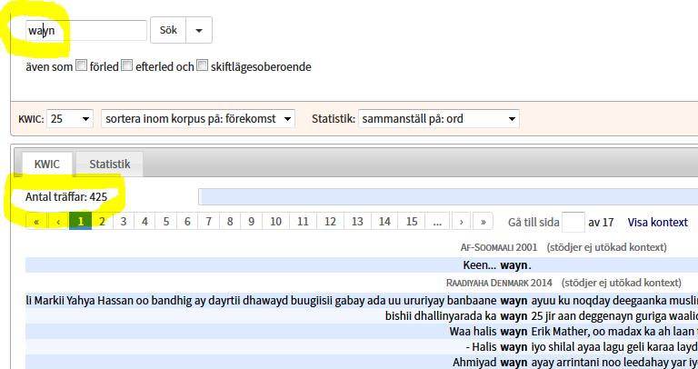 Pröva att först söka på wayn. Du borde få 425 träffar.