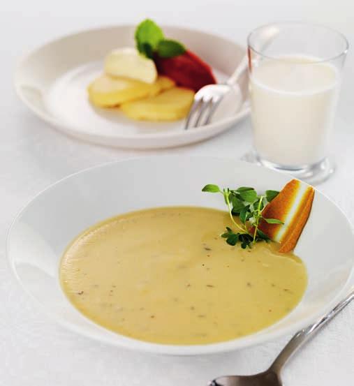 Med fördel blandas gul ärtpuré med Findus sopp- och såsbas, berikad och smaksätts med lite mejram eller timjan. Det ger en soppa rik på näring och smak.