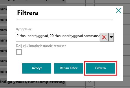 För det sistnämnda går det bland annat att göra filtreringar antingen på första siffran eller båda siffrorna för byggdelstypen. 4.16.