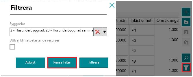 därefter på Rensa filter.