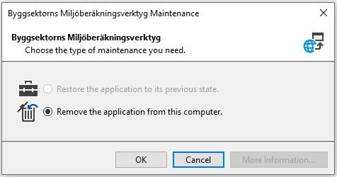 1.4 Avinstallera Byggsektorns Miljöberäkningsverktyg 1. Öppna kontrollpanelen och välj Uninstall a program. 2.