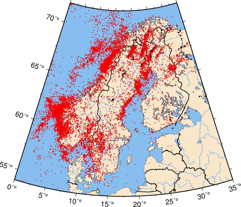 Lokaliseringen av stora jordbävningar I intraplate-områden som Sverige sker inte alltid de större skalven på samma plats som de observerade