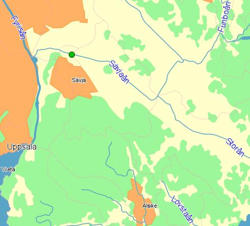 SMHI har en station för vattenföringsmätning i Sävjån (nr 2243) som visas i kartutsnittet nedan jämte Tabell 3 (grön prick).