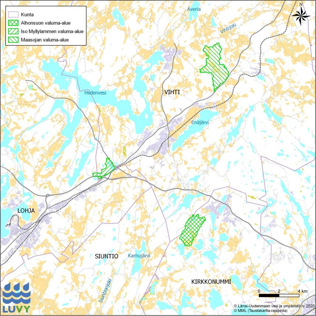 Åtgärder i pilotområdena Maasoja i Vichtis (våtmark, tvåstegsdiken, plan för avrinningsområdet) Iso-Myllylampi i Vichtis (våtmark, minskning av