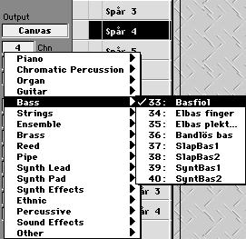 I figuren ser vi två inspelade spår med instrumentljuden Celesta och FantasiSynt. Se även bilaga 1. Figur 4.2 För att välja instrumentljud trycker man med musen i rutan OMS Patch (se fig. 4.1).