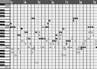 Barnens portföljer Figur 5.13 Samma rytmiskt motiv finns i båda stämmorna. Linus spelade rytmen (figur 5.13 och 5.14) ibland med repeterade tangenter, ibland diatoniskt.