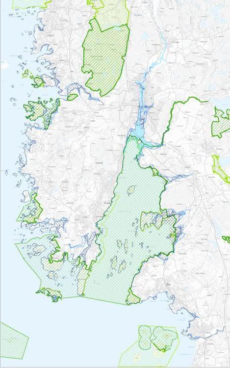 Figur 5. Natura 2000-områden och naturreservat som påverkas av översvämningar från Kungsbackaån och havet vid olika återkomsttider.