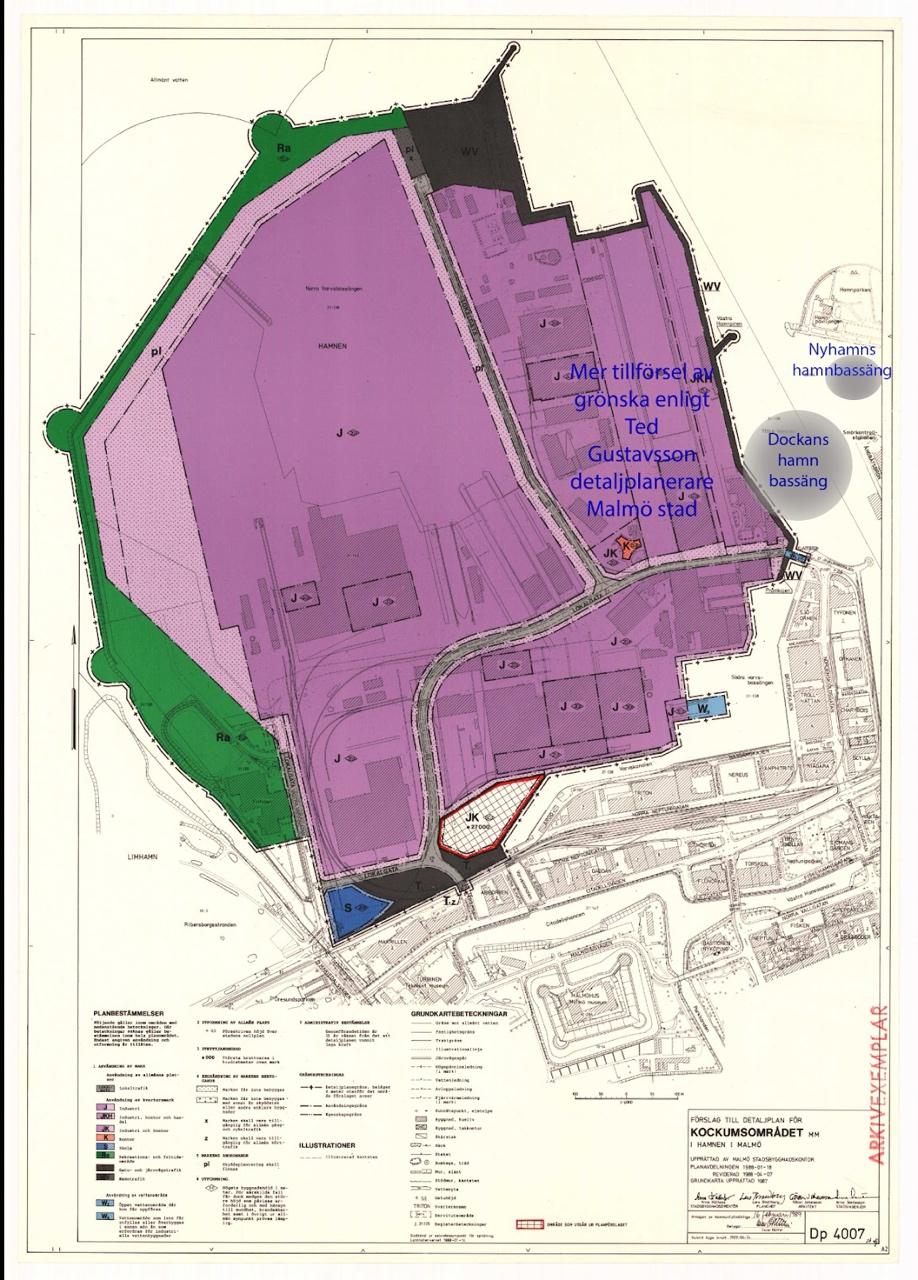 aktuella för en större park. Det finns även planer av grönska i Kockumsområdet utifrån detaljplanen. Detta innefattar Dockan med hamnbassäng samt Nyhamns hamnbassäng.