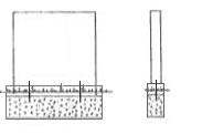 B1. Synlig stensockel höjd 100 mm, dubbad i fundamentet av betong. Genomgående dubbar. C1.