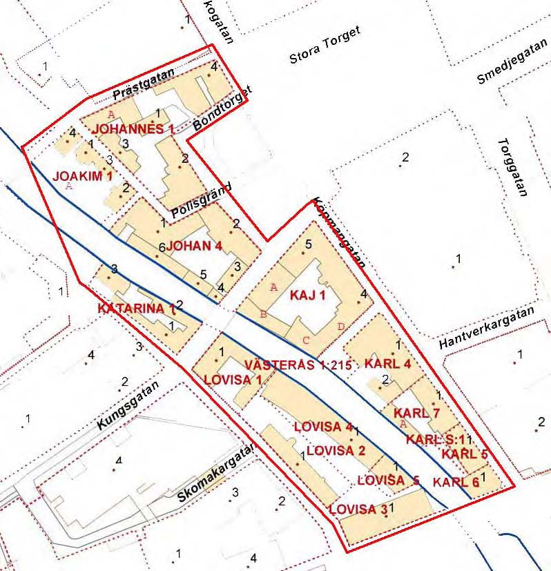 Kvarteren kring Svartån. Äldsta husen återuppbyggdes efter stadsbranden 1714. Större hus med blandad användning kontor, butiker, restauranger och bostäder.