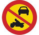 C3 Förbud mot trafik med annat motordrivet fordon än moped klass II För att märket ska få användas krävs föreskrift enligt TrF. Detta förbud omfattar inte cyklister eller mopedtrafik (klass II).